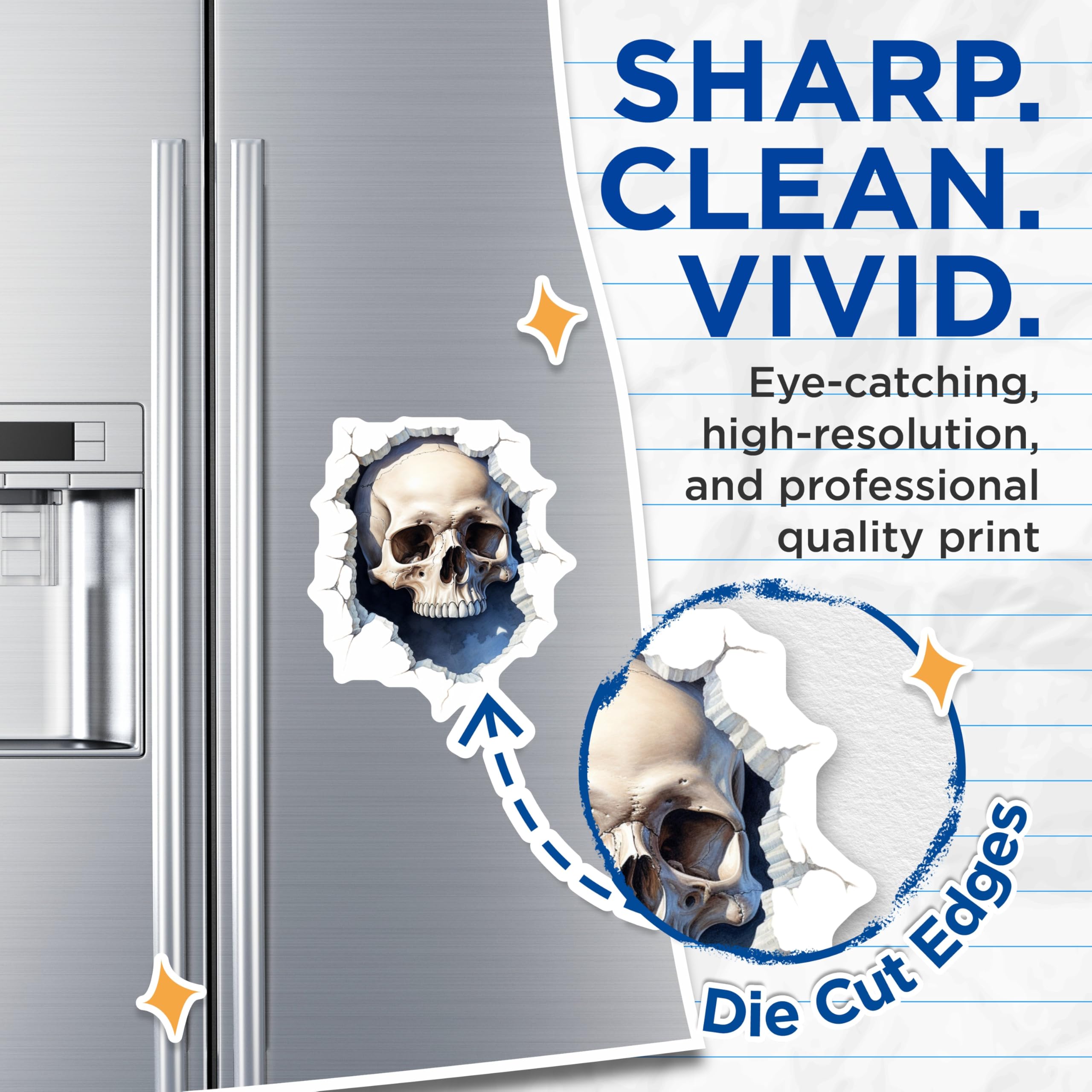 (2 Pack) Human Skull Magnets - Cracked Wall Design - Spooky Anatomy Art - Unique Halloween Fridge Accessories - 5 Inches On Longest Side - Thick Durable Magnet - Made in USA - MAG21095