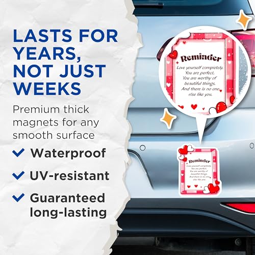 (2 Pack) Reminder Magnets - Love Yourself Decoration - Inspirational Quotes - Heartfelt Messages - Home and Office Decor - 5" On Longest Side - for Cars, Fridges, Toolboxes - Made in USA - MAG8331