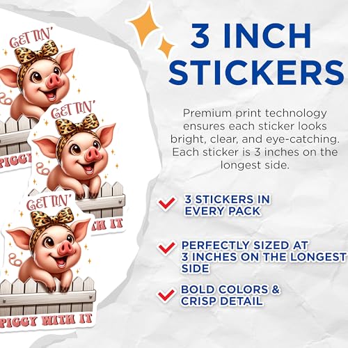 (3 Pack) Pig Decals - Leopard Bandana - Funny Piggy with It Laptop Decals - 3 Inches On Longest Side - Easy Peel & Apply - Made in USA - 3MCS6709