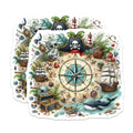 (2 Pack) Pirate Treasure Map Stickers - Adventure Decal - Nautical Sea Map Art - 5" On Longest Side - Sticks to Smooth Flat Surfaces - Made in USA - BMCS6641