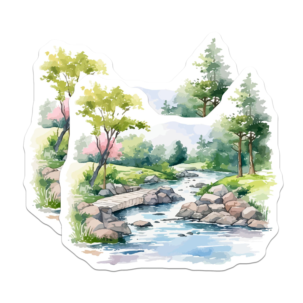 (2 Pack) Watercolor Landscape Magnets - Peaceful River Scene - Tranquil Nature Art - 5 Inches On Longest Side - Thick Durable Magnet - Made in USA - MAG20100