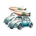(2 Pack) Vintage Car Stickers - Retro Beetle with Surfboard Artwork - 5" On Longest Side - Sticks to Smooth Flat Surfaces - Made in USA - BMCS9301 - BMCS9301