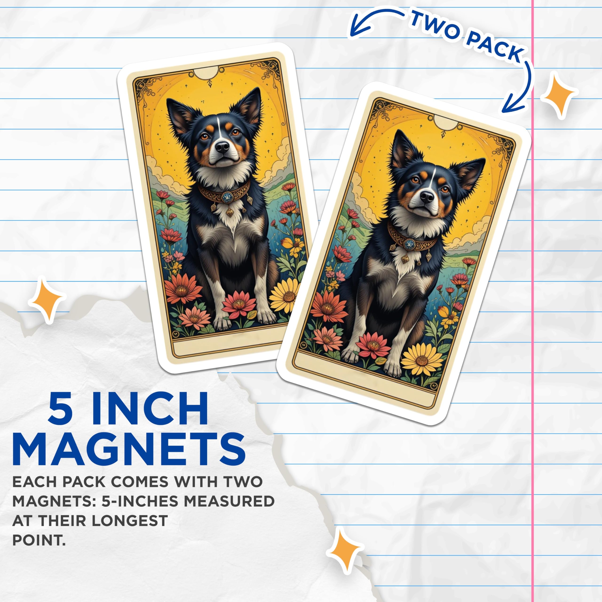 (2 Pack) Border Collie Dog Magnets - Ornate Tarot Card Art - Mystical Pet Lover Decor - Refrigerator Locker Magnets - 5 Inches On Longest Side - Thick Durable Magnet - Made in USA - MAG21369