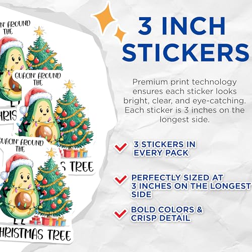 (3 Pack) Guacin Around Decals - Christmas Avocado - Festive Decals - 3 Inches On Longest Side - Easy Peel & Apply - Made in USA - 3MCS7150