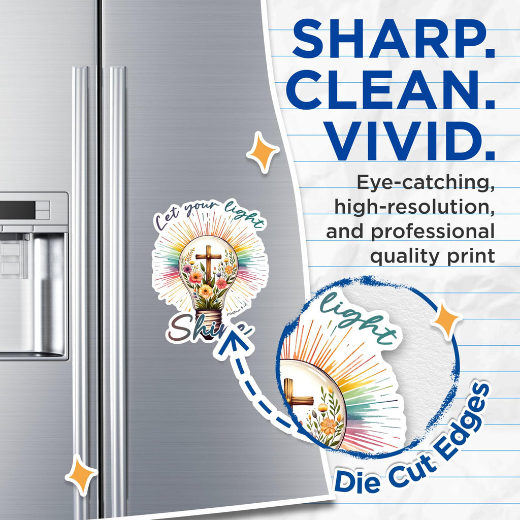 (2 Pack) Let Your Light Shine Magnets - Inspirational Matthew 516 Magnets - Faith Encouraging Fridge Magnets- 5" On Longest Side - for Fridges, Toolboxes, Cars - Made in USA - MAG2830