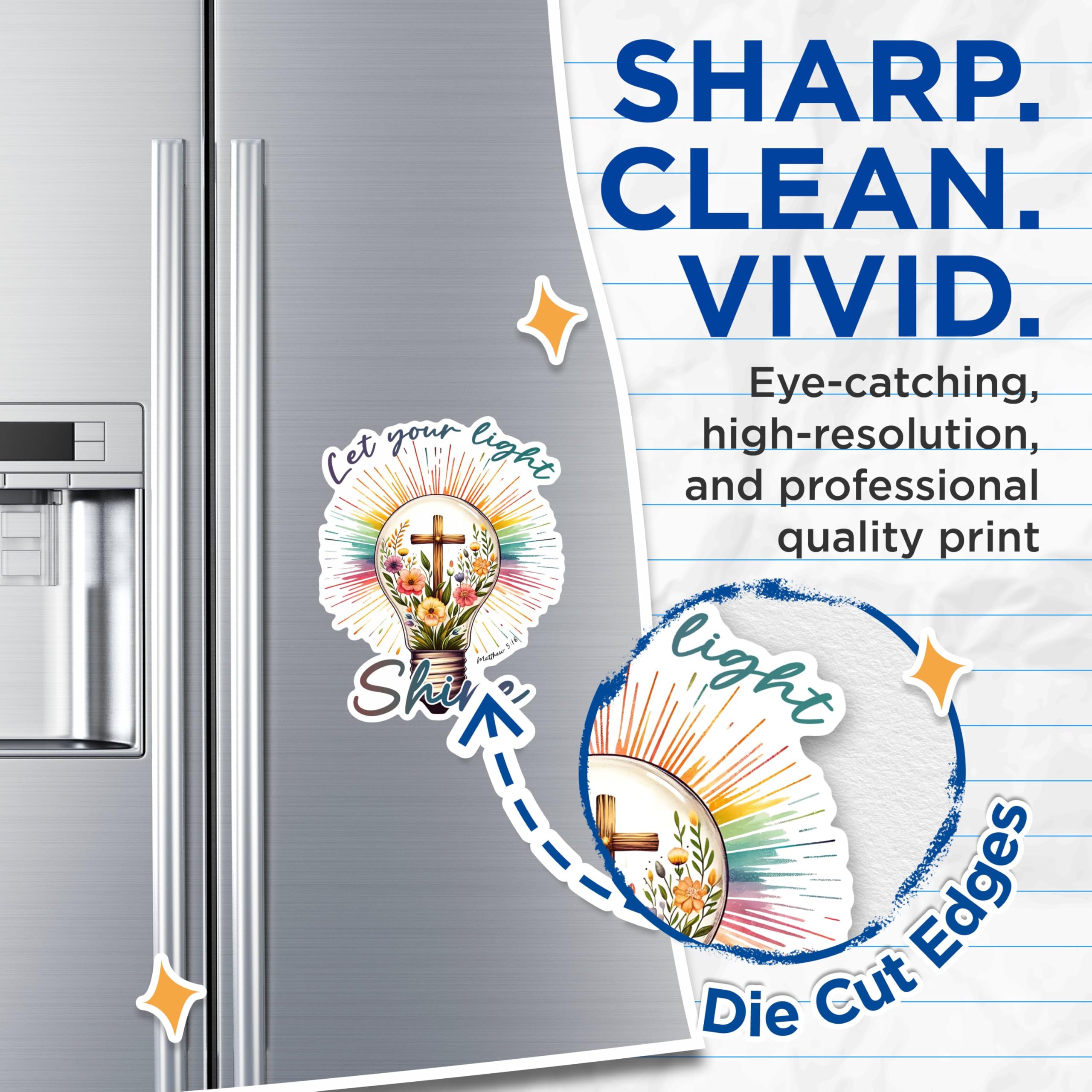 (2 Pack) Let Your Light Shine Magnets - Inspirational Matthew 516 Magnets - Faith Encouraging Fridge Magnets- 5" On Longest Side - for Fridges, Toolboxes, Cars - Made in USA - MAG2830
