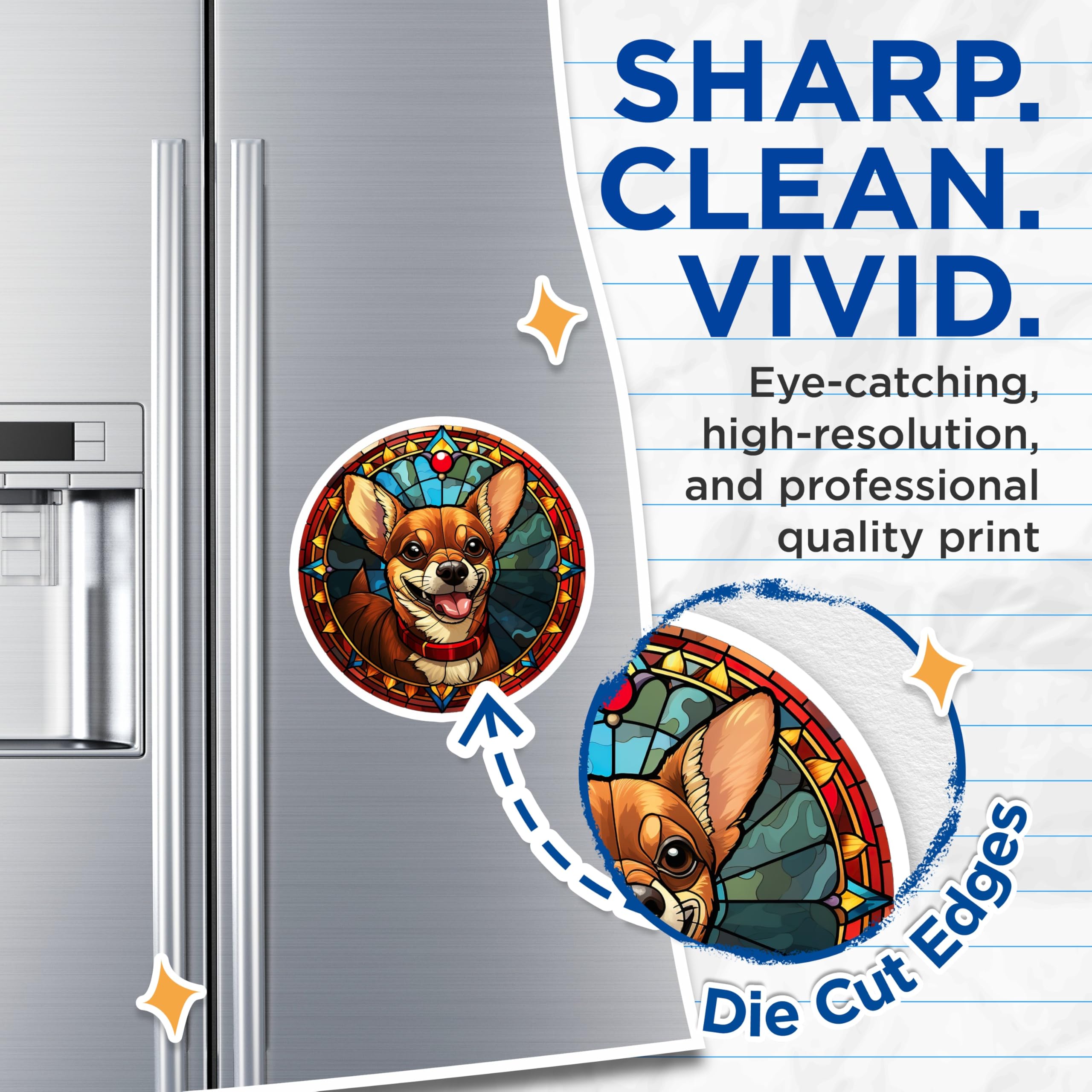 (2 Pack) Chihuahua Magnets - Stained Glass Dog Art - Cute Pet Owner Decor - 5 Inches On Longest Side - Thick Durable Magnet - Made in USA - MAG27409