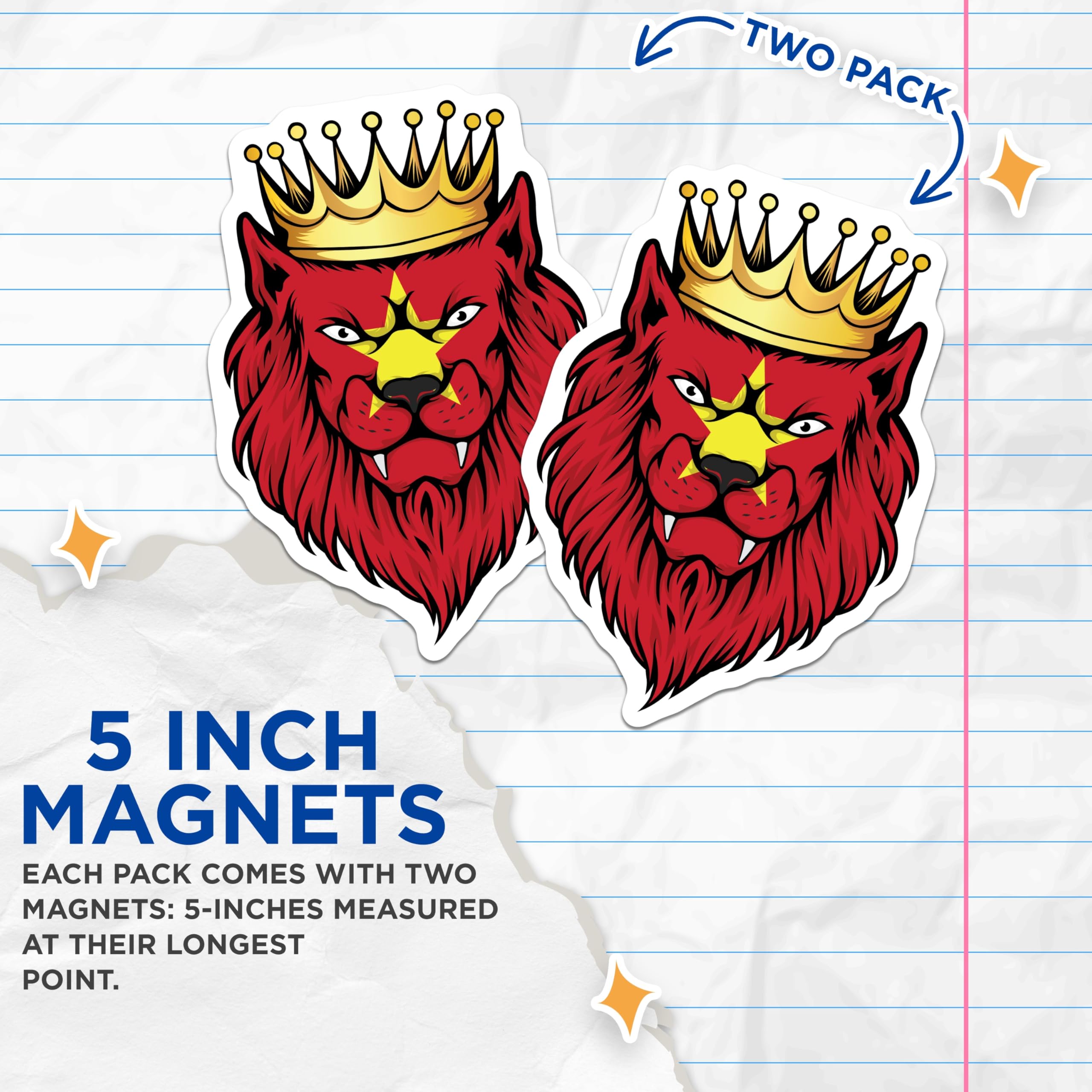 (2 Pack) Vietnam Lion Magnets - Vietnamese Flag King Lion Head - Majestic Patriotic Emblem - National Pride Display - 5 Inches On Longest Side - Thick Durable Magnet - Made in USA - MAG19096