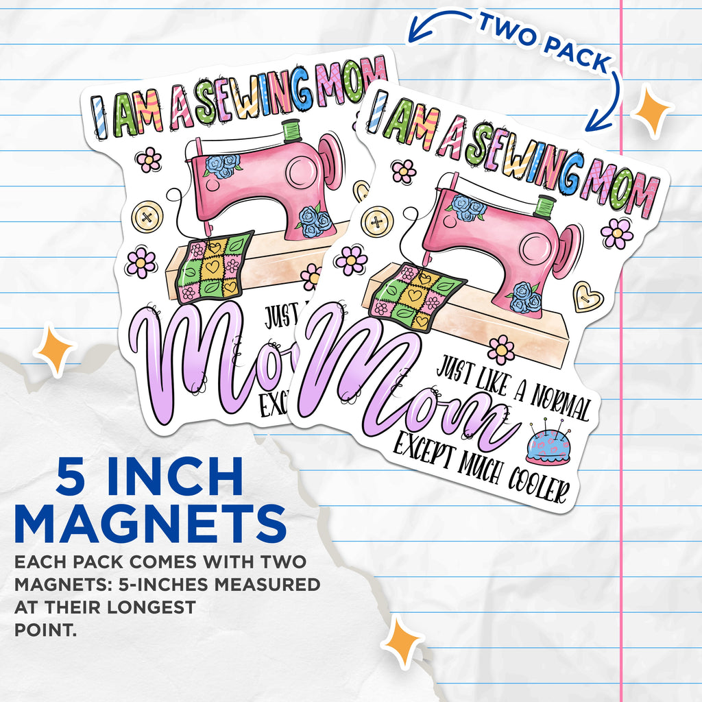 (2 Pack) Sewing Mom Magnets - Funny Quilter Fridge Decor - Creative Mother Hobby Art - Unique Women Seamstress Accent - 5 Inches On Longest Side - Thick Durable Magnet - Made in USA - MAG36222