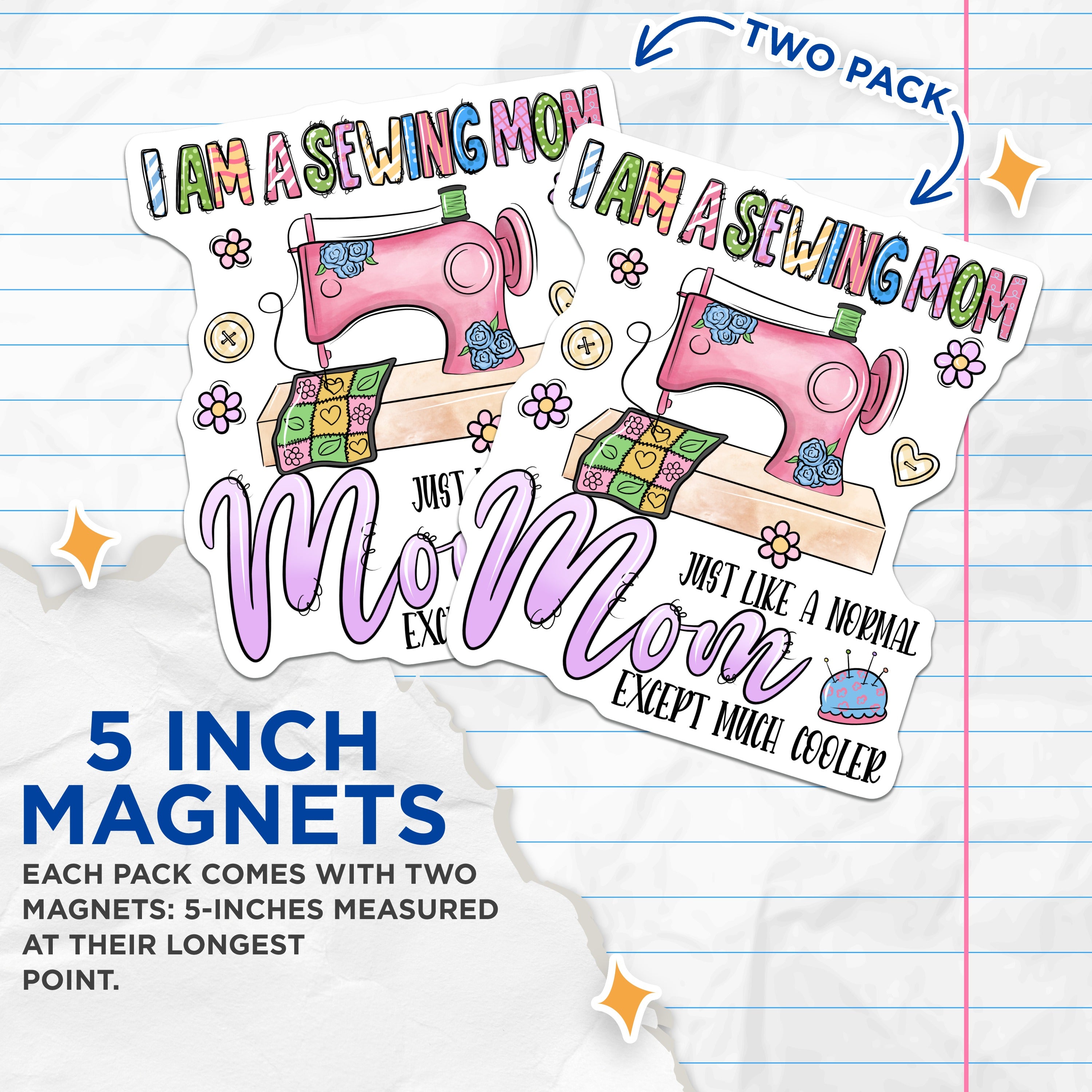 (2 Pack) Sewing Mom Magnets - Funny Quilter Fridge Decor - Creative Mother Hobby Art - Unique Women Seamstress Accent - 5 Inches On Longest Side - Thick Durable Magnet - Made in USA - MAG36222