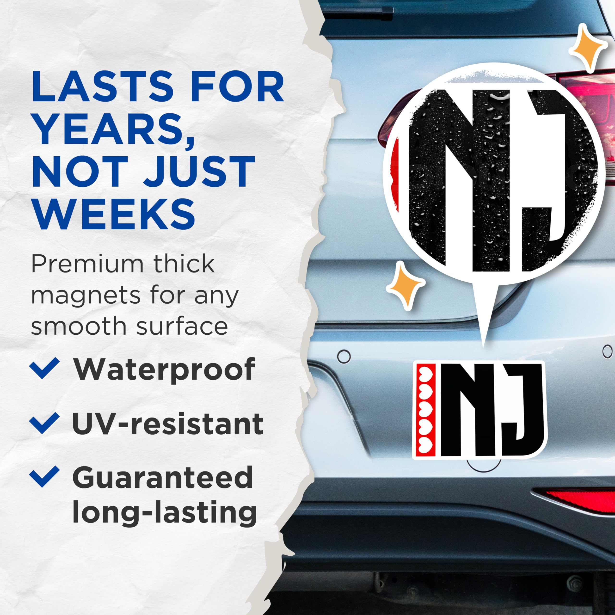 (2 Pack) NJ Heart Magnets - New Jersey Love - Garden State Decor - 5" On Longest Side - Premium Magnet - for Cars, Refrigerators, Toolboxes, Lockers - Made in USA - MAG18194