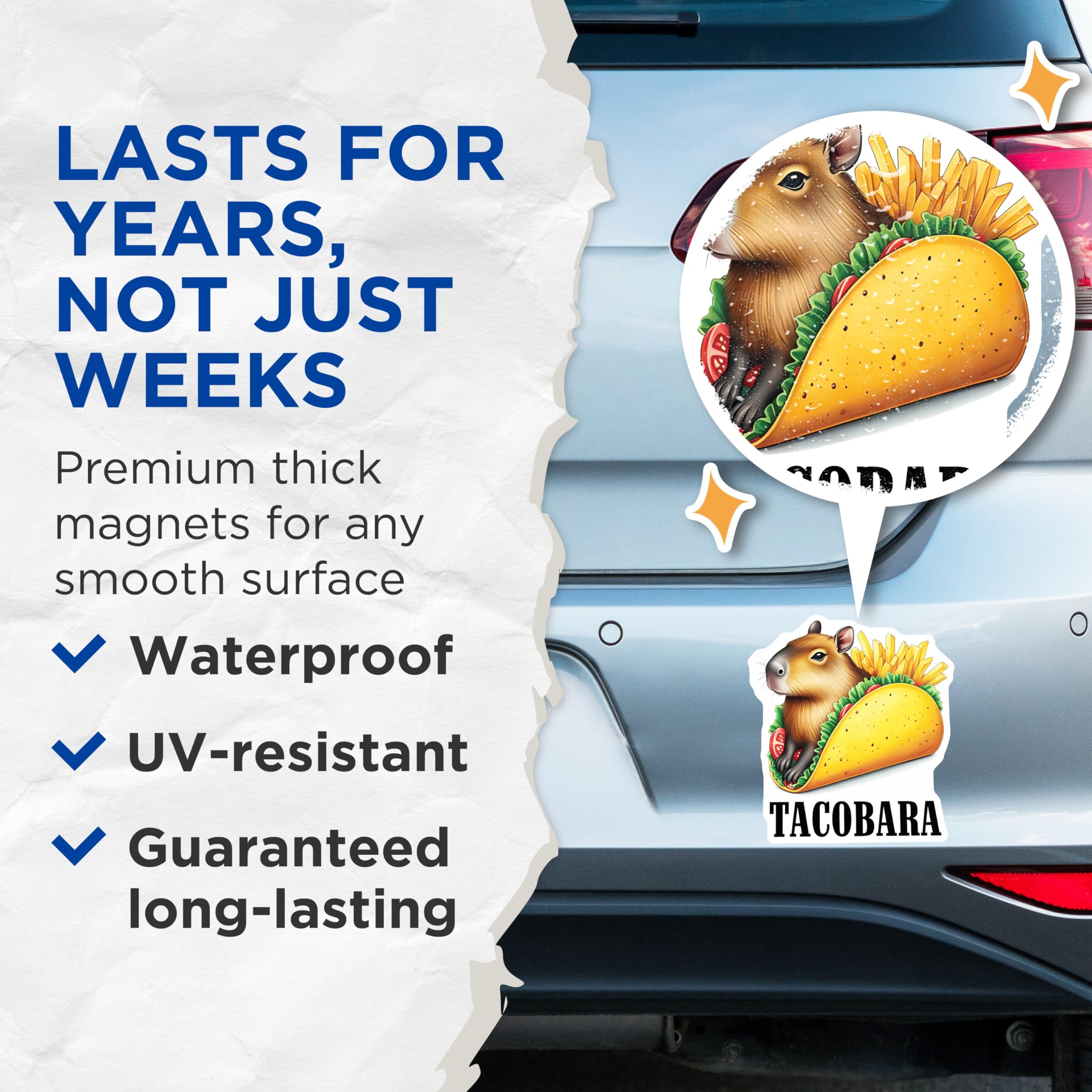 (2 Pack) Tacobara Magnets - Fun Capybara Taco Art Magnets - Cute Animal Fridge Magnets - 5" On Longest Side - for Cars, Fridges, Toolboxes - Made in USA - MAG3748