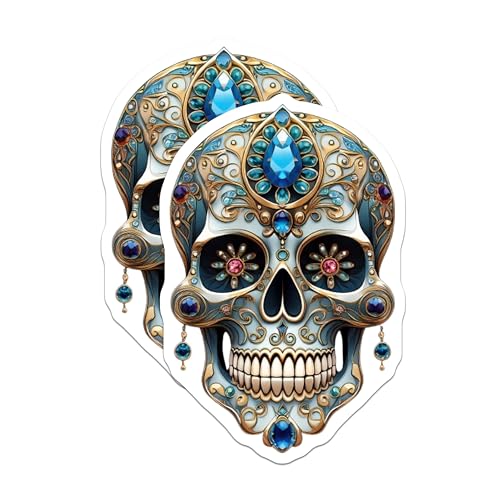 (2 Pack) Sugar Skull Stickers - Day of The Dead - Colorful Skull Decals - 5" On Longest Side - Sticks to Smooth Flat Surfaces - Made in USA - BMCS8603 - BMCS8603