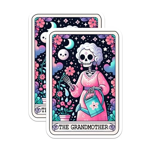 (2 Pack) The Grandmother Stickers - Skeleton Art Stickers - Day of The Dead Stickers - 5" On Longest Side - Sticks to Smooth Flat Surfaces - Made in USA - BMCS5421