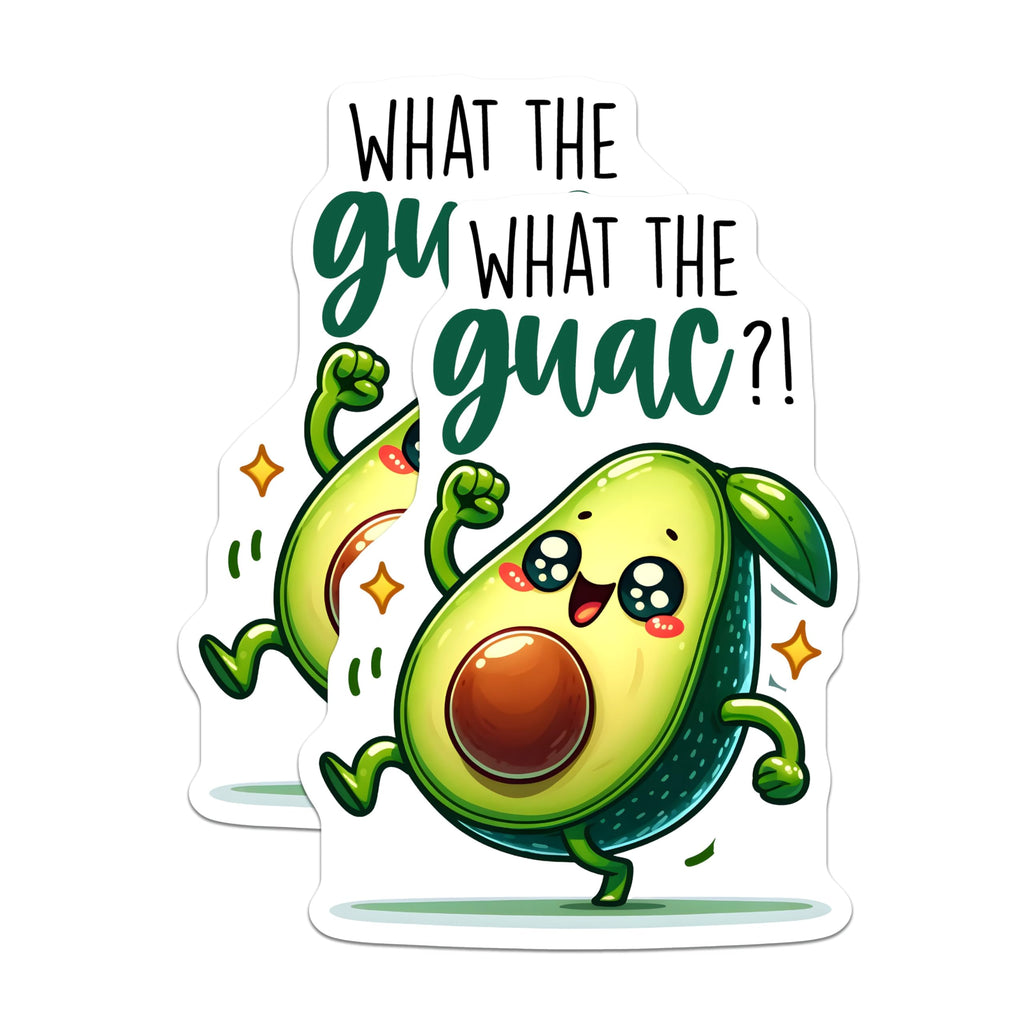 (2 Pack) What The Guac Stickers - 5" On Longest Side - Sticks to Smooth Flat Surfaces - Made in USA - BMCS8792 - BMCS8792
