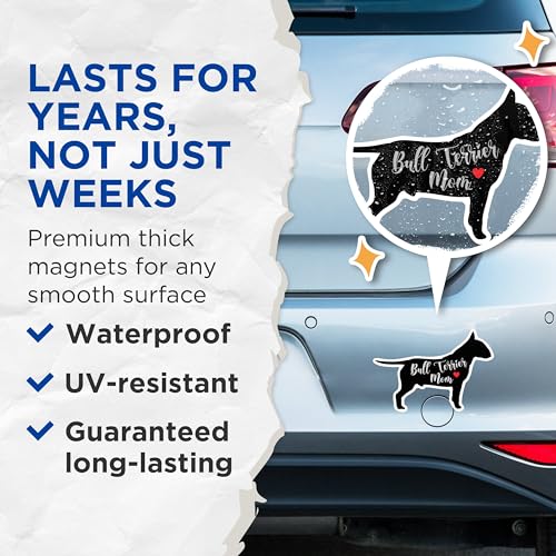 (2 Packs) Bull Terrier Mom Magnets - Bull Terrier Dog Breed Magnets - 5 Inches On Longest Side - Premium Magnet - for Fridges, Toolboxes, Cars - Made in USA - MAG2452