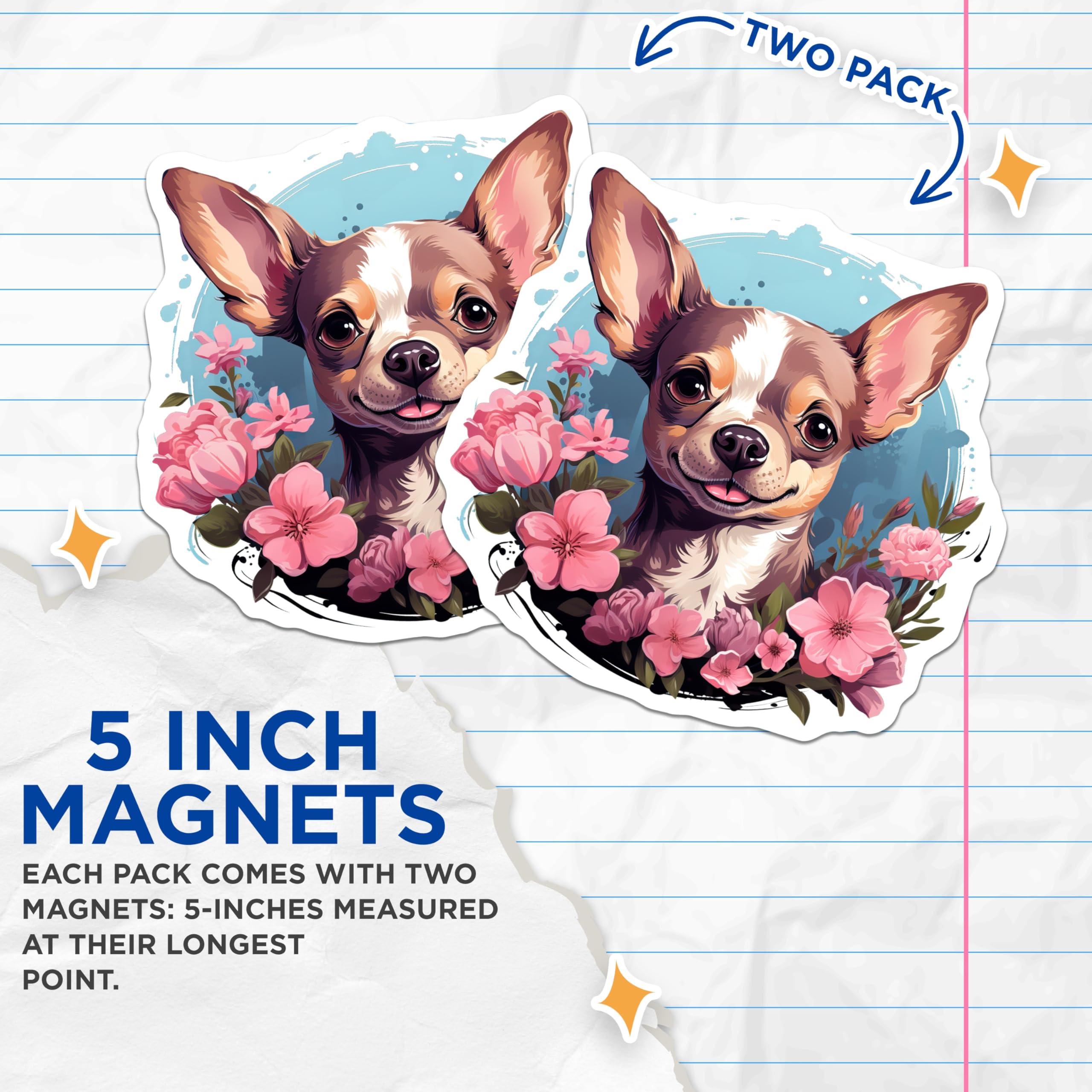 (2 Pack) Chihuahua Magnets - Dog Mom Floral Decor - Cute Puppy Fridge Accessories - Animal Lover Chihuahua Art - 5 Inches On Longest Side - Thick Durable Magnet - Made in USA - MAG30762