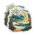 (2 Pack) Tropical Moon Beach Magnets Magnets - Palm Tree Ocean - Surf Seaside Scenery - 5" On Longest Side - Made in USA - Sticks to Refrigerators & Metal Surfaces - MAG9266
