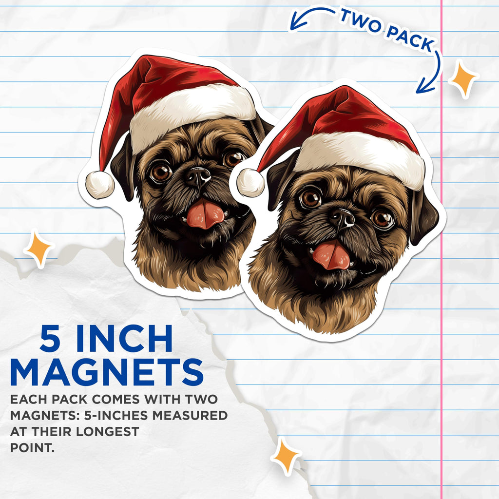 (2 Pack) Christmas Pug Magnets - Santa Dog Refrigerator Decor - Pet Lover Holiday Fridge Magnets - Stocking Stuffer - 5 Inches On Longest Side - Thick Durable Magnet - Made in USA - MAG27289