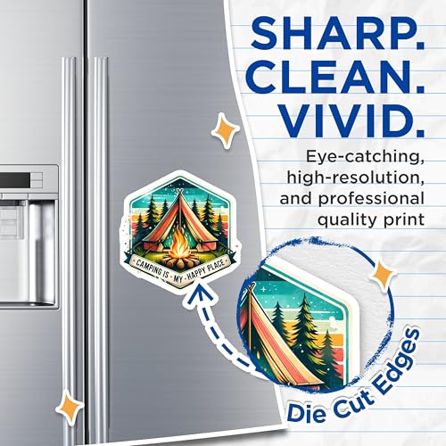(2 Pack) Camping is My Happy Place Magnets - Outdoors Decor - Nature Lover - Adventure Seekers - Campfire Scene - 5" On Longest Side - for Cars, Fridges, Toolboxes - Made in USA - MAG6625