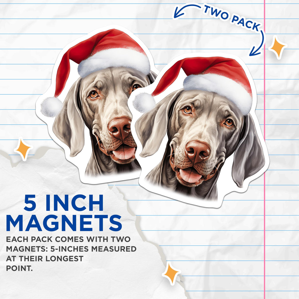 (2 Pack) Weimaraner Christmas Magnets - Santa Dog Holiday Decor - Dog Lover Refrigerator Magnets - 5 Inches On Longest Side - Thick Durable Magnet - Made in USA - MAG28189