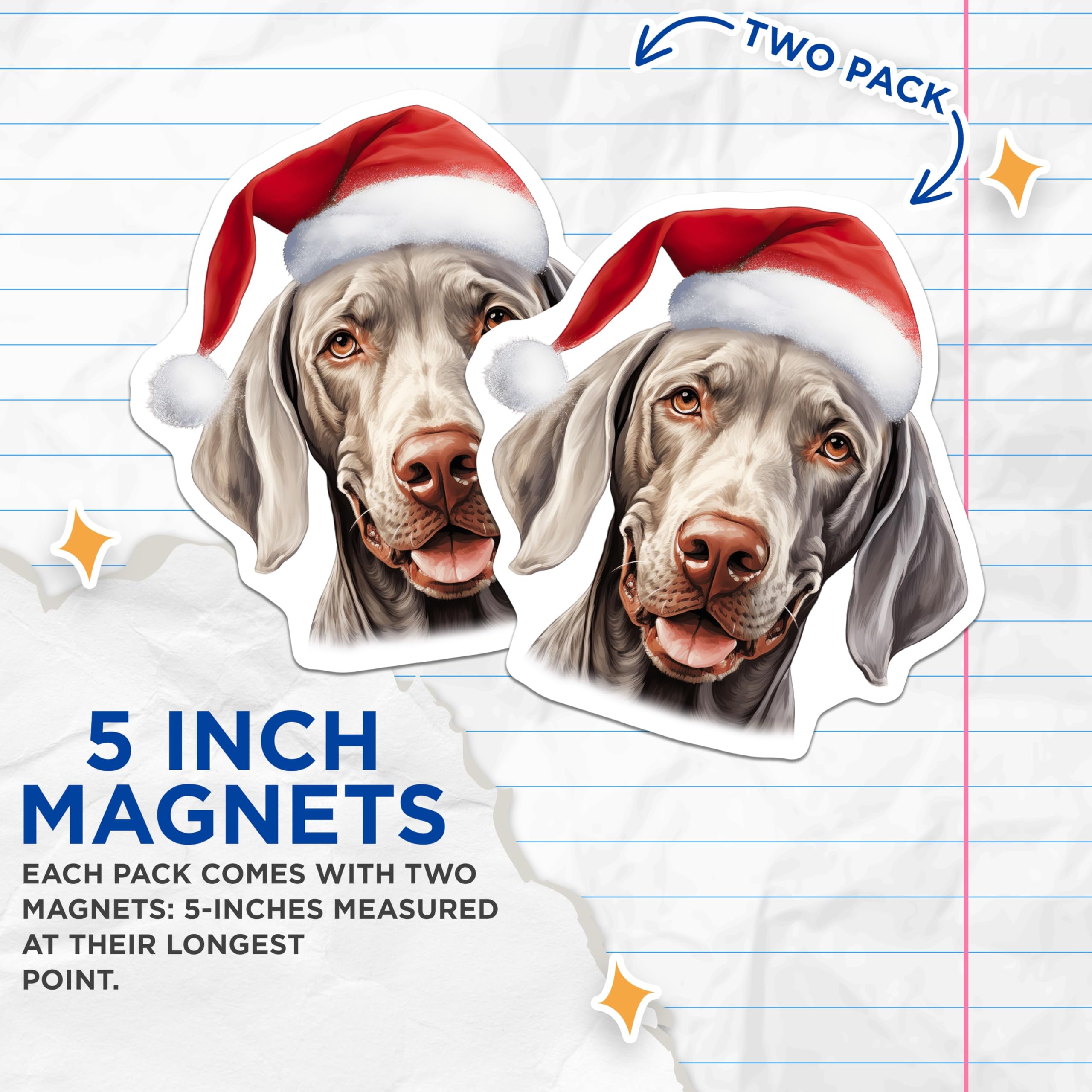(2 Pack) Weimaraner Christmas Magnets - Santa Dog Holiday Decor - Dog Lover Refrigerator Magnets - 5 Inches On Longest Side - Thick Durable Magnet - Made in USA - MAG28189