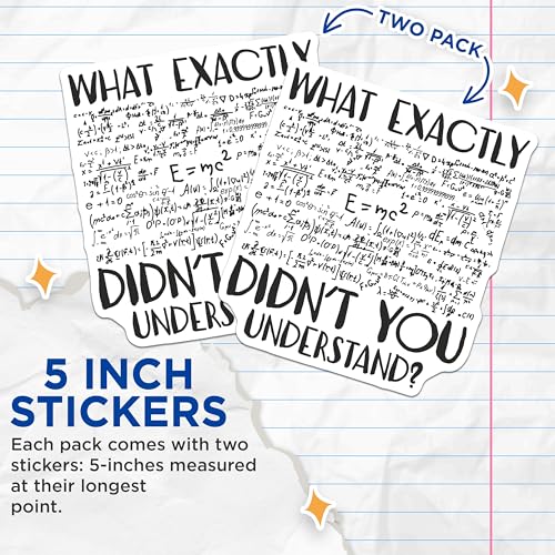 (2 Pack) What Exactly Didn't You Understand Stickers - Funny Math Equation - Nerdy Geek Humor Decal - 5" On Longest Side - Sticks to Smooth Flat Surfaces - Made in USA - BMCS9051