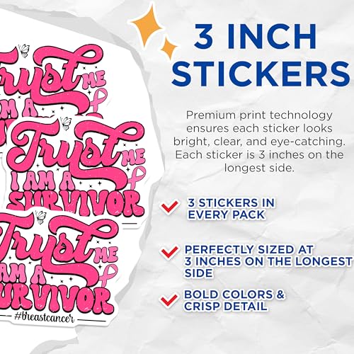 (3 Pack) Breast Cancer Awareness Decals - Survivor Decal - Laptop Decal - 3 Inches On Longest Side - Easy Peel & Apply - Made in USA - 3MCS4592
