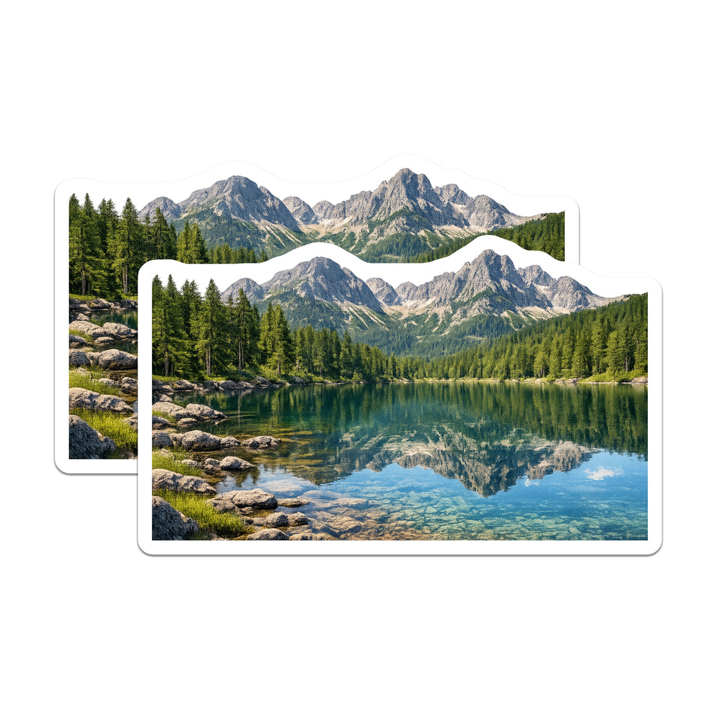 (2 Pack) Mountain Lake Scene Magnets - Forest Landscape View - Alpine Reflection Decor - 5 Inches On Longest Side - Thick Durable Magnet - Made in USA - MAG36132