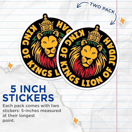 (2 Pack) King of Kings Lion of Judah Stickers - Religious Inspirational - African Lion Art - 5" On Longest Side - Sticks to Smooth Flat Surfaces - Made in USA - BMCS6173