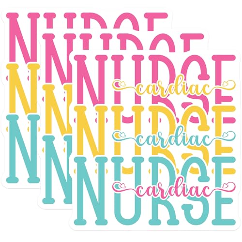 (3 Pack) Cardiac Nurse Decals - Nursing Decal - Medical Laptop Decal - 3 Inches On Longest Side - Easy Peel & Apply - Made in USA - 3MCS7893
