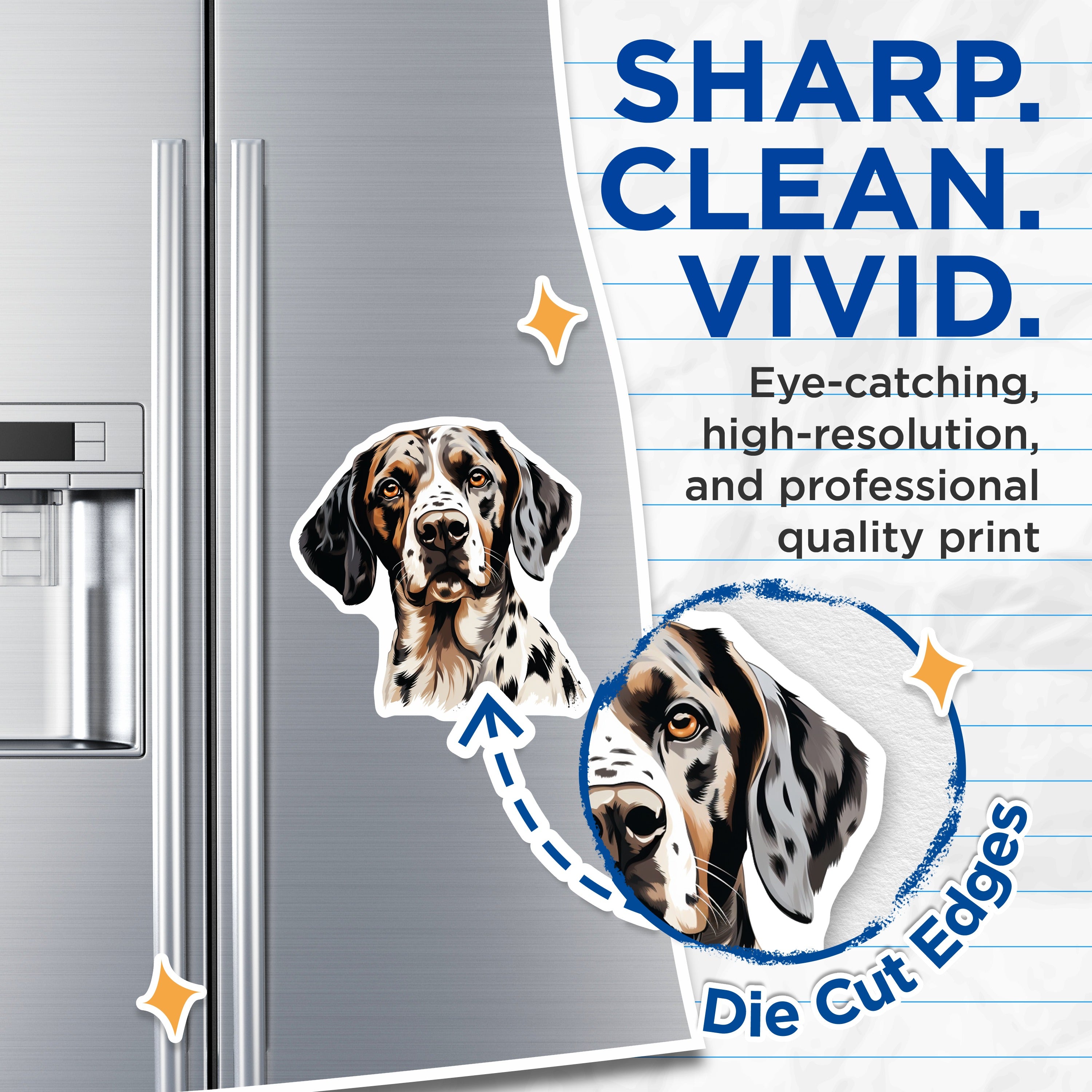 (2 Pack) Spotted Dog Magnets - Catahoula Leopard Dog Art - Dog Mom Refrigerator Decor - Animal Lover Canine Display - 5 Inches On Longest Side - Thick Durable Magnet - Made in USA - MAG36924