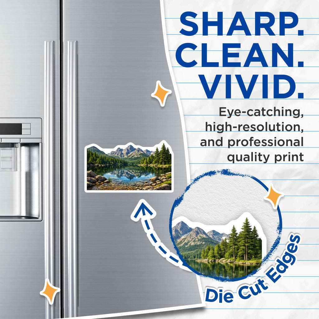 (2 Pack) Mountain Lake Magnets - Nature Landscape View - Forest Mountain Refrigerator Art - 5 Inches On Longest Side - Thick Durable Magnet - Made in USA - MAG39034
