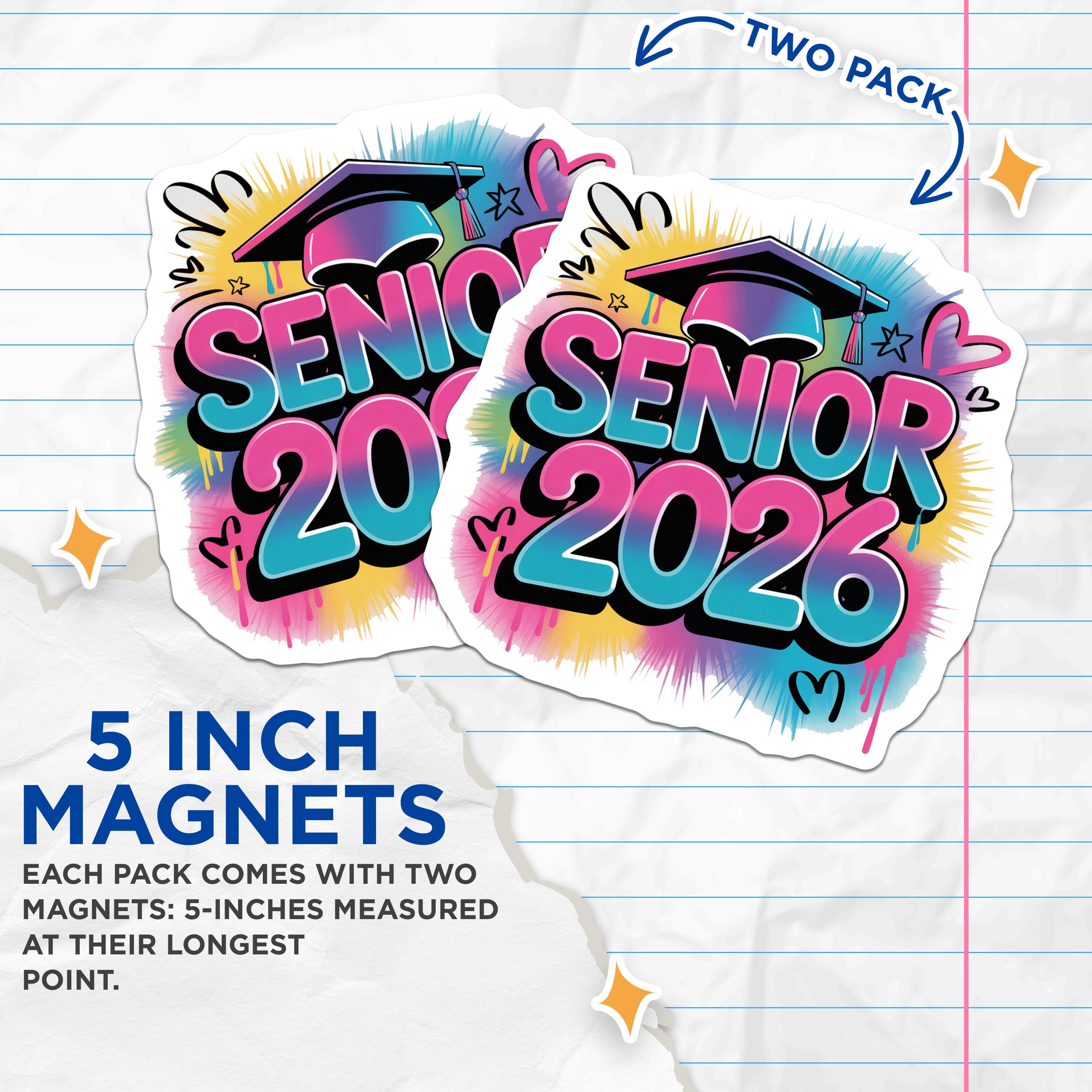 (2 Pack) Senior 2026 Magnets - Class of 2026 Graduation - High School Milestone Memento - 5 Inches On Longest Side - Thick Durable Magnet - Made in USA - MAG38715