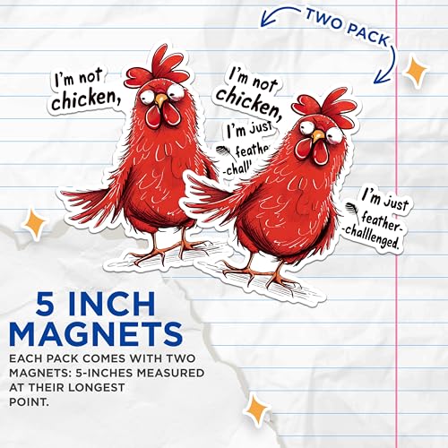 (2 Pack) I'm Not Chicken Magnets - Feather-Challenged Joke Magnets - Funny Animal Magnets for Fridge- 5" On Longest Side - for Fridges, Toolboxes, Cars - Made in USA - MAG2603