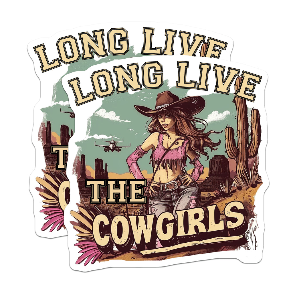 (2 Pack) Long Live Cowgirls Magnets - Western Aesthetic - Retro Pin Up Art - Desert Vibe Decor - 5 Inches On Longest Side - Thick Durable Magnet - Made in USA - MAG37241