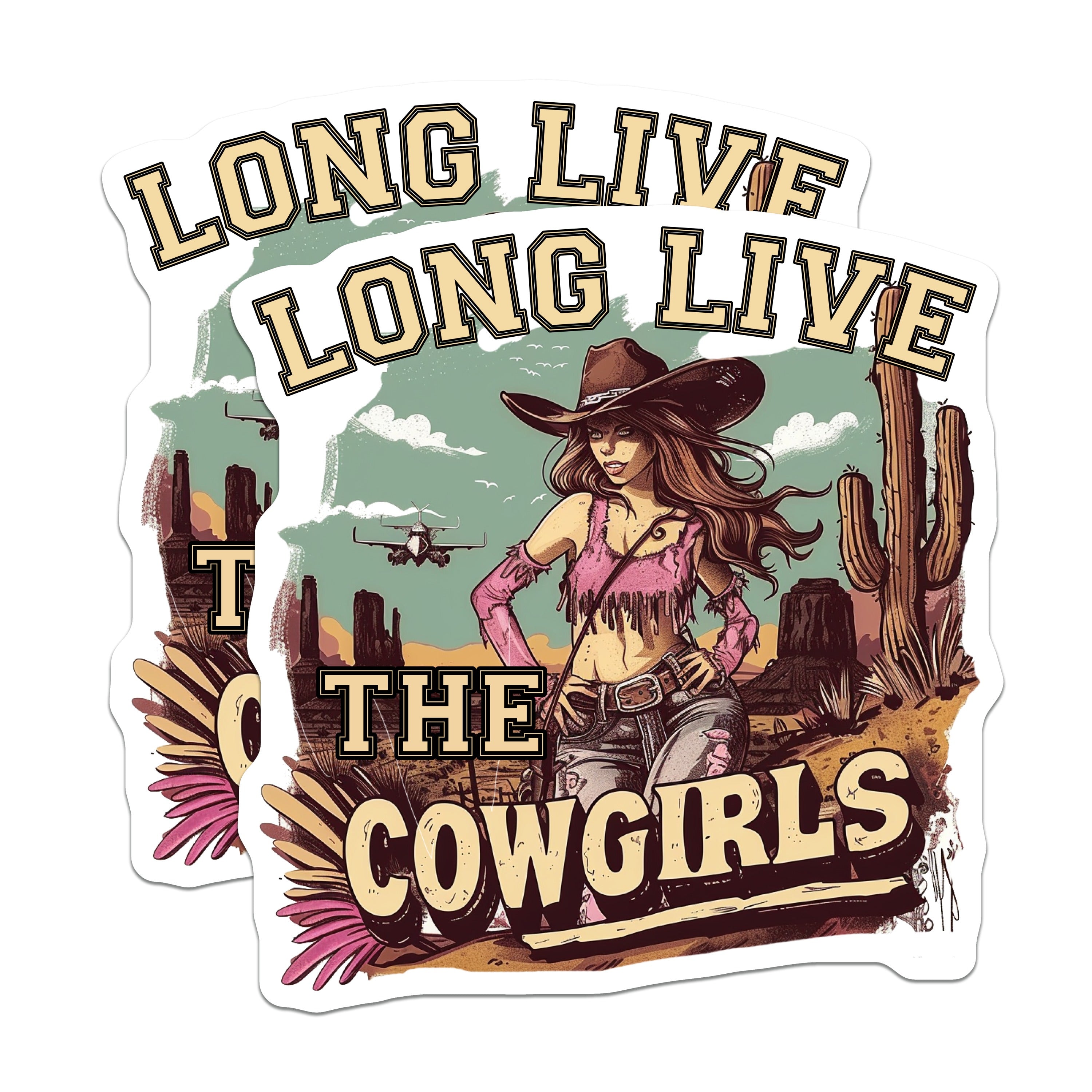 (2 Pack) Long Live Cowgirls Magnets - Western Aesthetic - Retro Pin Up Art - Desert Vibe Decor - 5 Inches On Longest Side - Thick Durable Magnet - Made in USA - MAG37241