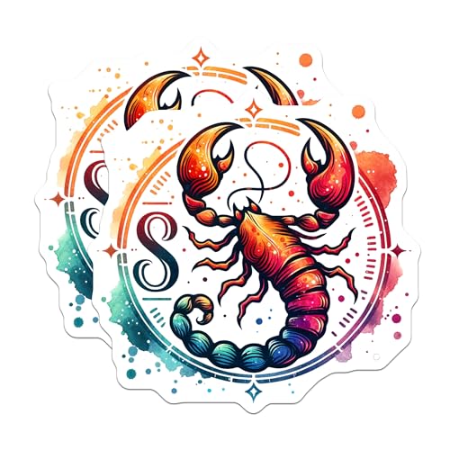 (2 Pack) Scorpion Zodiac Stickers - Astrology Stickers - Scorpio Sign Decal - 5" On Longest Side - Sticks to Smooth Flat Surfaces - Made in USA - BMCS6899