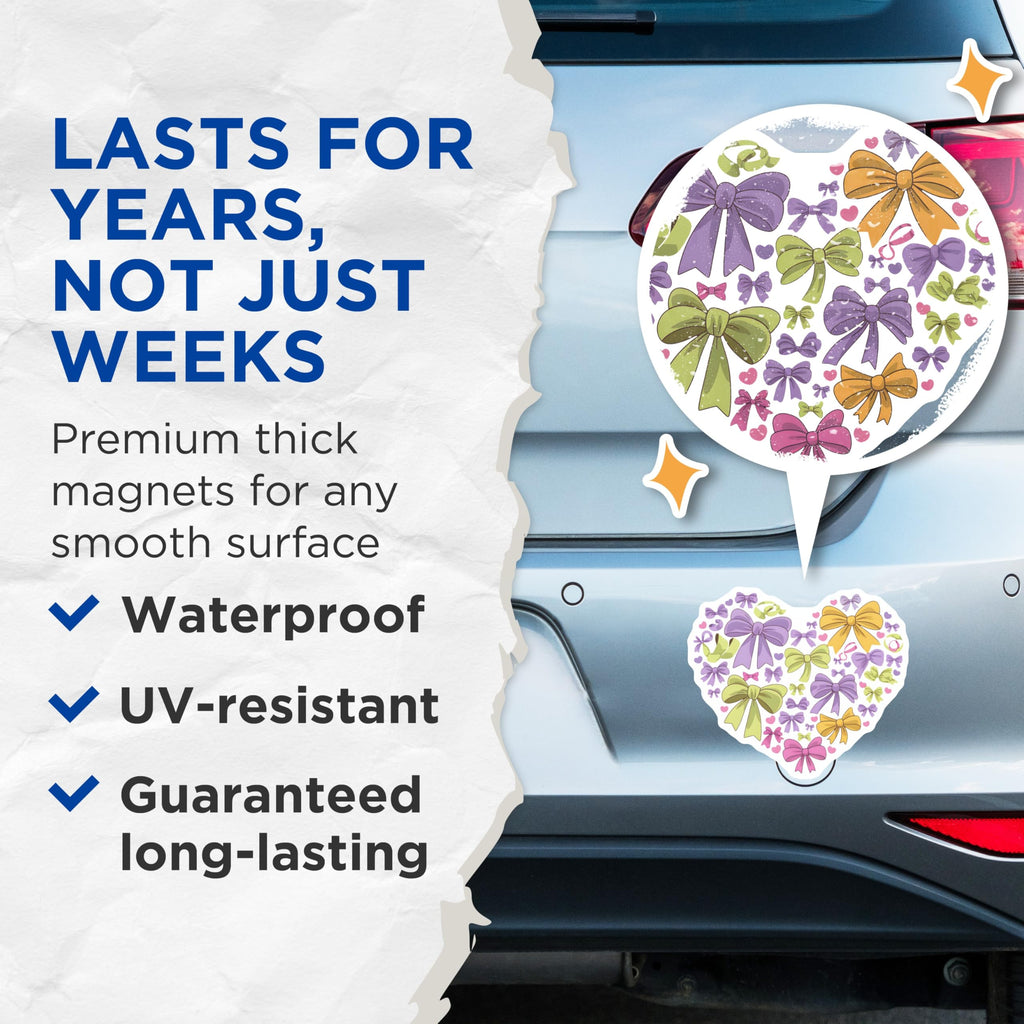 (2 Pack) Bows and Hearts Magnets - Decorative Fridge Magnets - Cute Office Decor - 5" On Longest Side - Premium Magnet - for Cars, Refrigerators, Toolboxes, Lockers - Made in USA - MAG14576