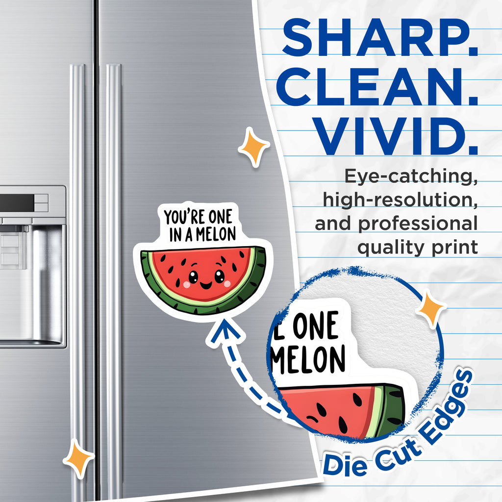 (2 Pack) You're One in A Melon Magnets - Cute Watermelon Pun - Refrigerator Decor - Funny Saying - 5 Inches On Longest Side - Thick Durable Magnet - Made in USA - MAG37432