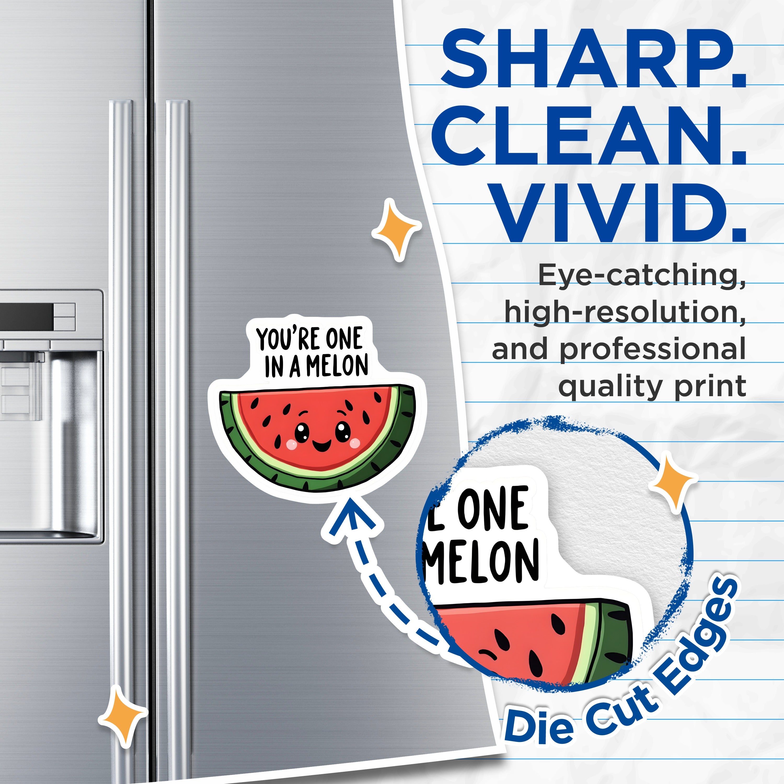 (2 Pack) You're One in A Melon Magnets - Cute Watermelon Pun - Refrigerator Decor - Funny Saying - 5 Inches On Longest Side - Thick Durable Magnet - Made in USA - MAG37432