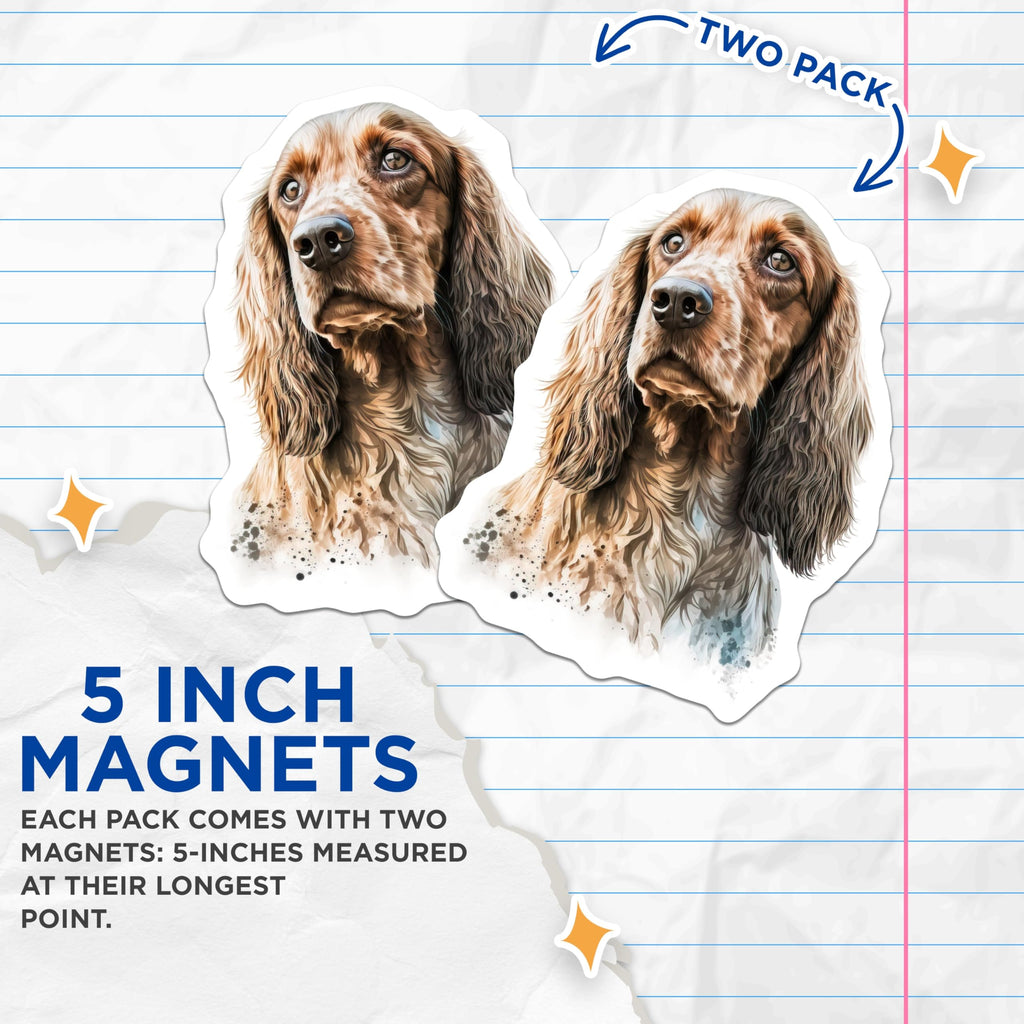(2 Pack) English Cocker Spaniel Magnets - Dog Breed Art - Pet Lover Home Decor - 5 Inches On Longest Side - Thick Durable Magnet - Made in USA - MAG24387