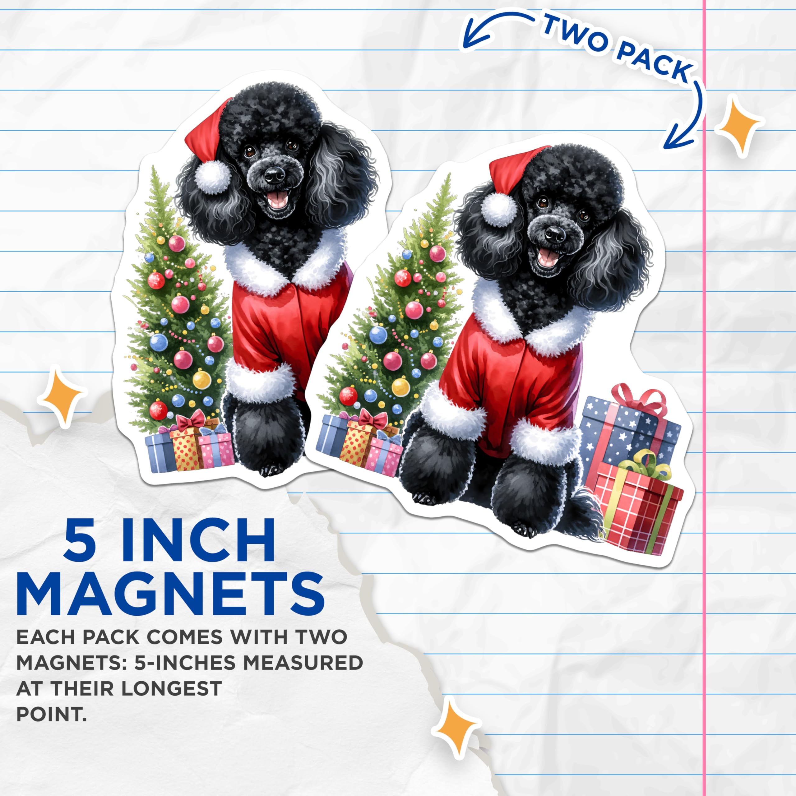 (2 Pack) Black Poodle Christmas Magnets - Santa Dog Holiday Decor - Pet Lover Fridge Accessory - 5 Inches On Longest Side - Thick Durable Magnet - Made in USA - MAG26198