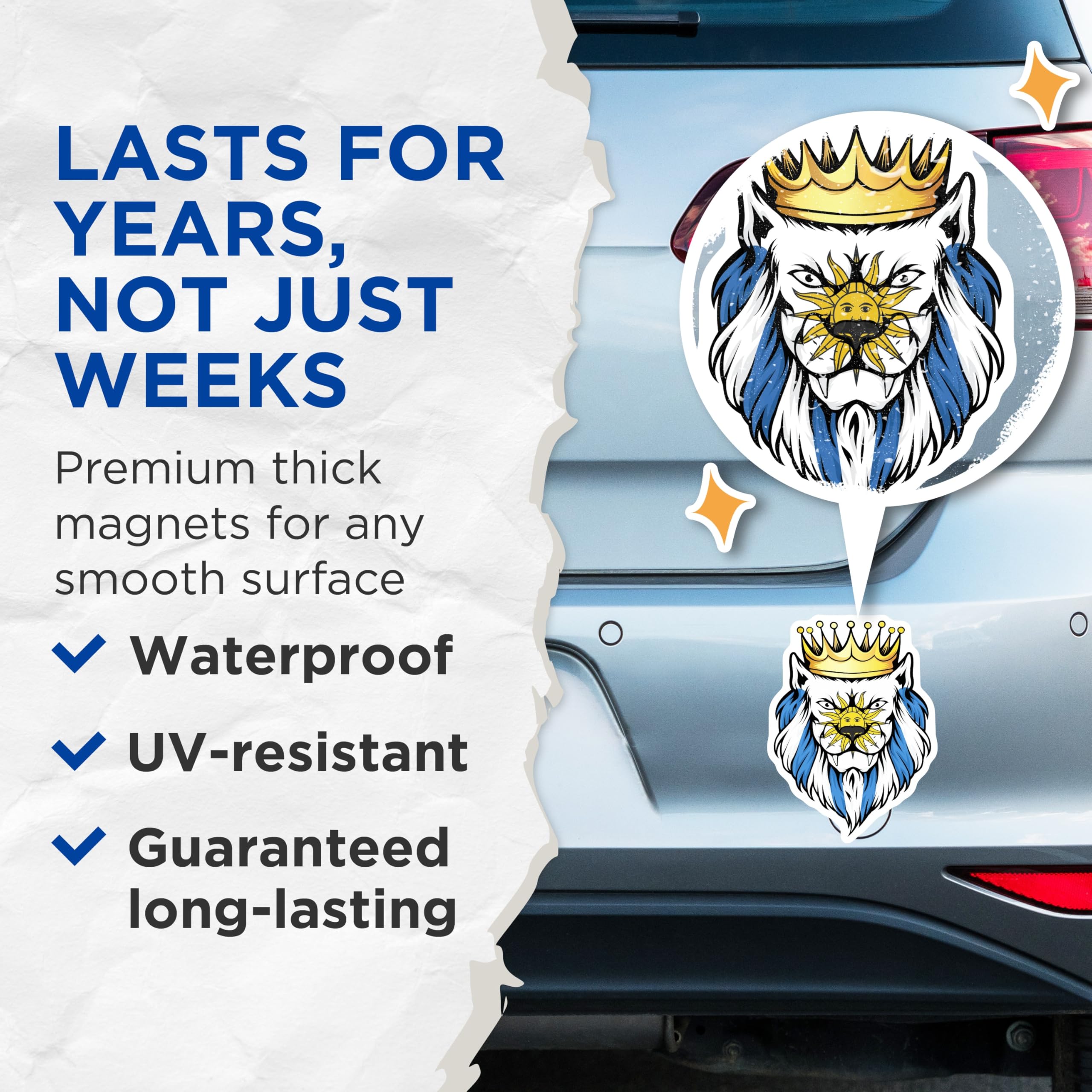 (2 Pack) Uruguay Lion King Magnets - Uruguayan Flag - Fridge Decor - Decorative Magnets - 5" On Longest Side - Premium Magnet - for Cars, Refrigerators, Toolboxes, Lockers - Made in USA - MAG17895