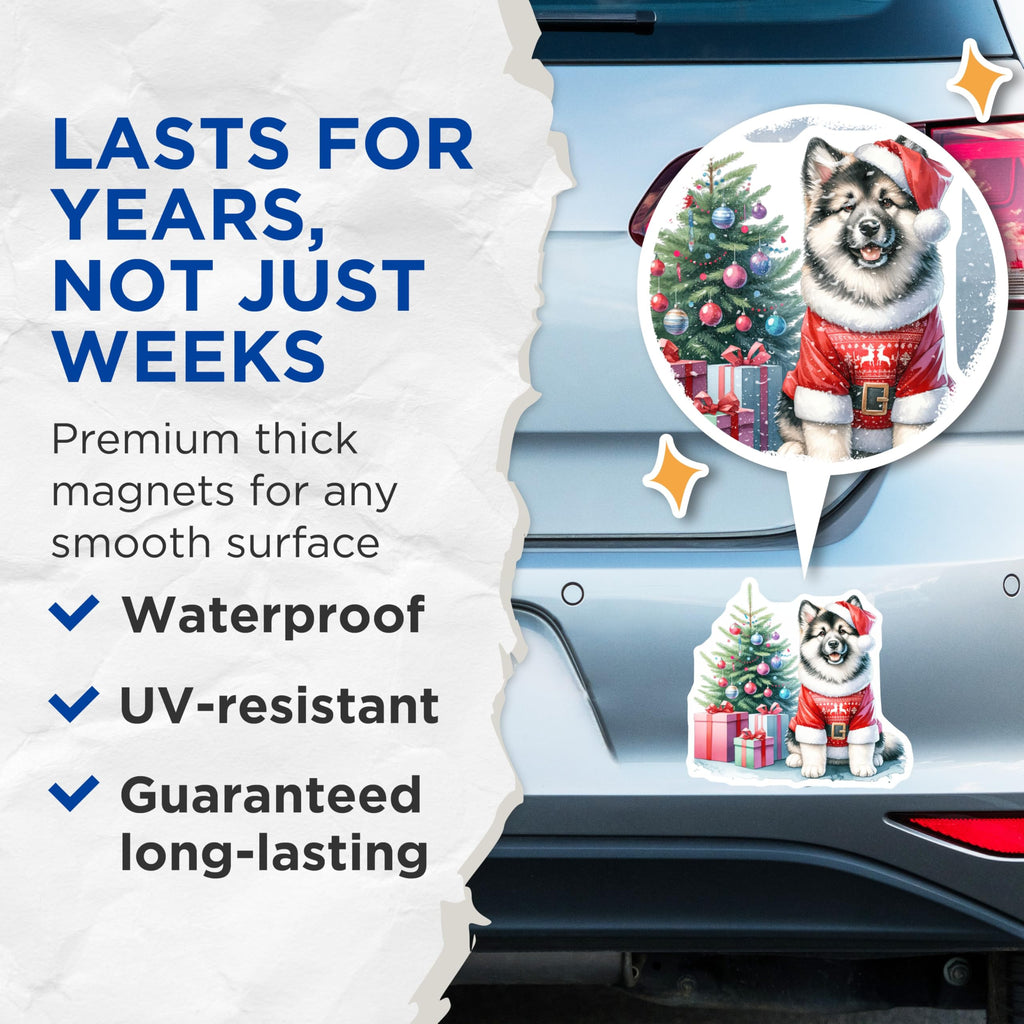 (2 Pack) Christmas Dog Magnets - Santa Puppy Decor - Holiday Pet Lover Fridge Art - 5 Inches On Longest Side - Thick Durable Magnet - Made in USA - MAG25908