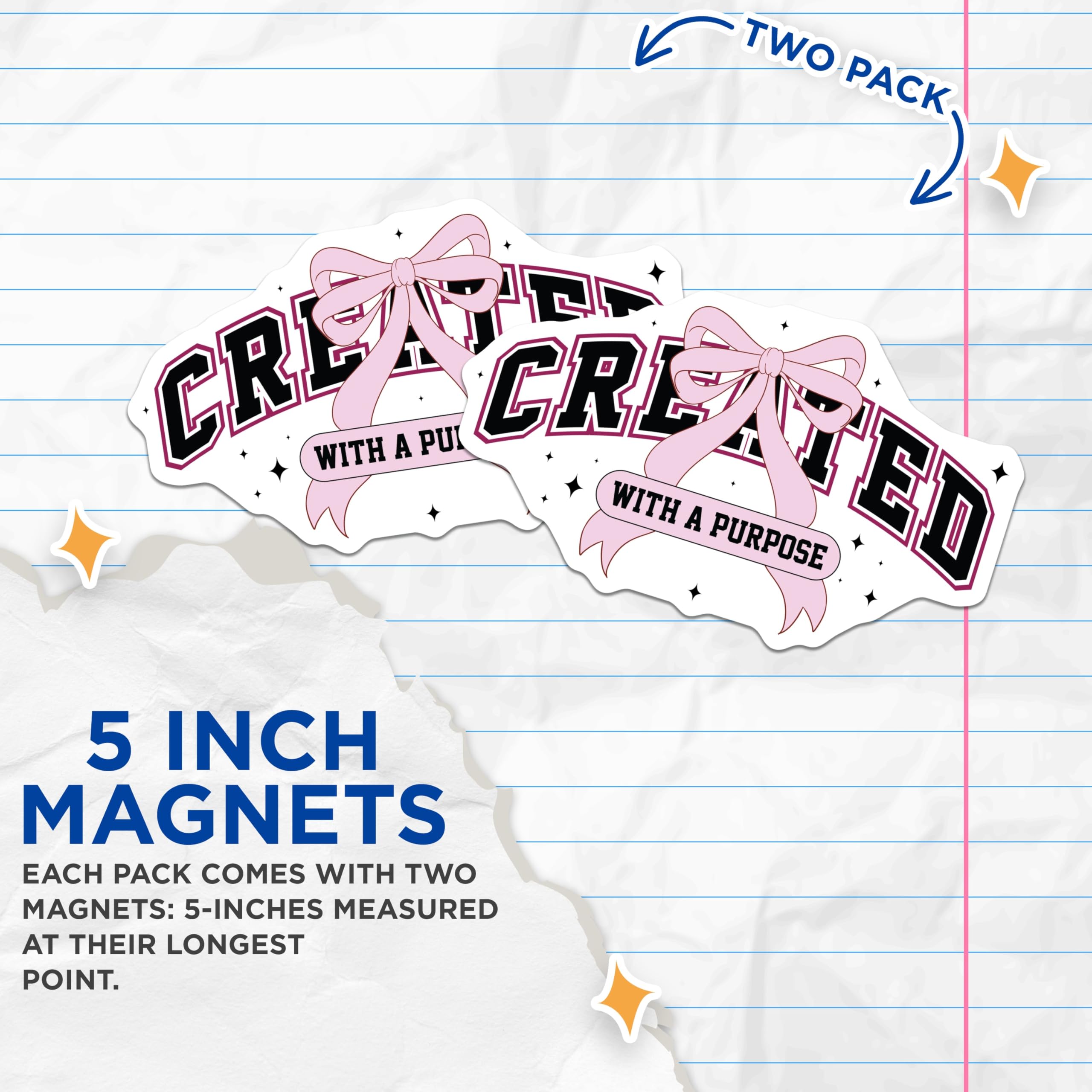 (2 Pack) Created with Purpose Magnets - Motivational Affirmation Statement - Inspirational Pink Ribbon Collegiate Decor - 5 Inches On Longest Side - Thick Durable Magnet - Made in USA - MAG24123