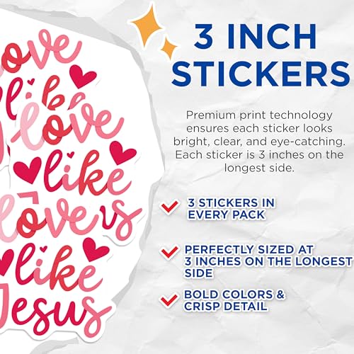 (3 Pack) Love Like Jesus Decals - Faith Decals - Christian Laptop Decal - 3 Inches On Longest Side - Easy Peel & Apply - Made in USA - 3MCS2905