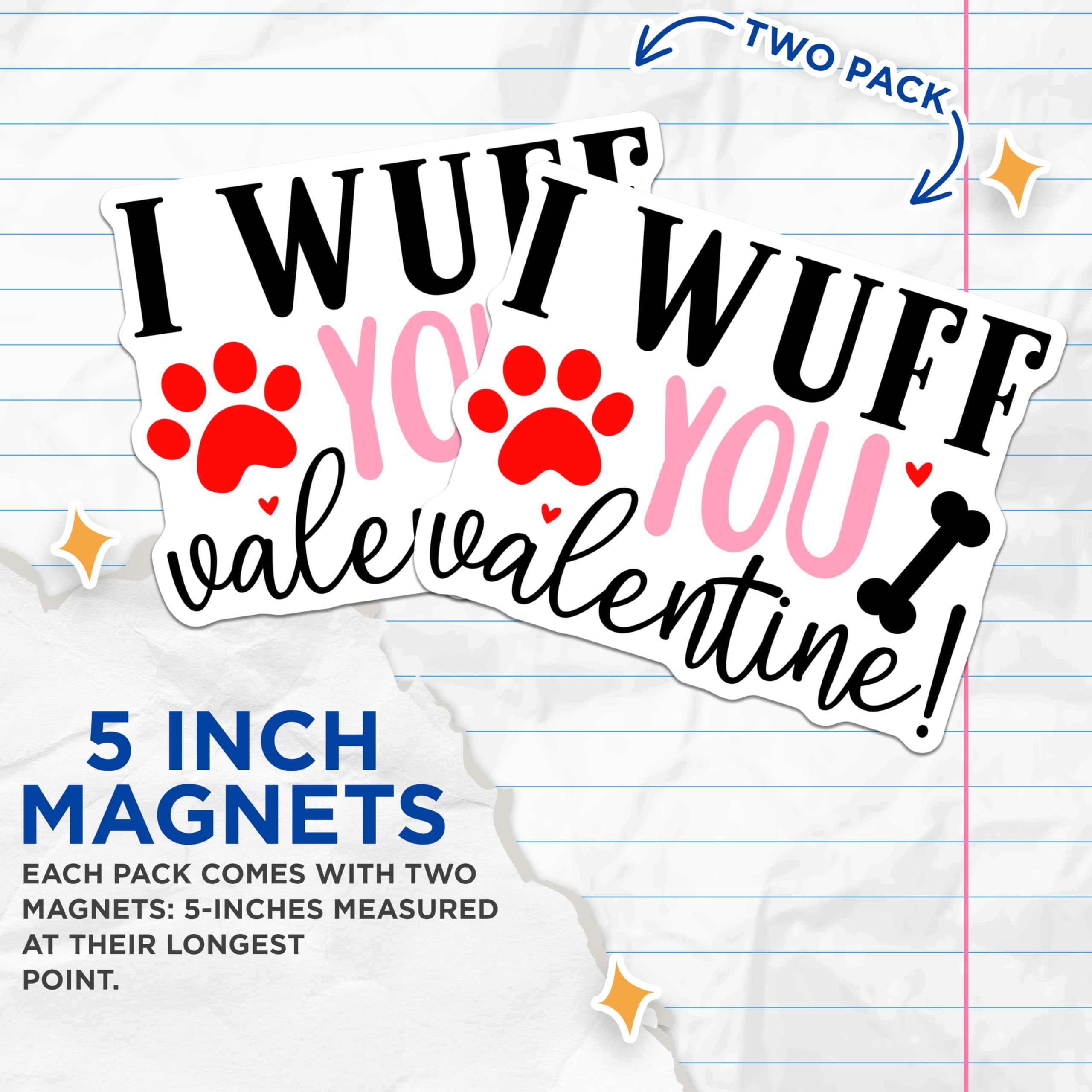(2 Pack) Dog Valentine Magnets - Puppy Love Decor - Pet Valentine Day Decorations- 5" On Longest Side - Sticks to Smooth Flat Surfaces - Made in USA - MAG11666