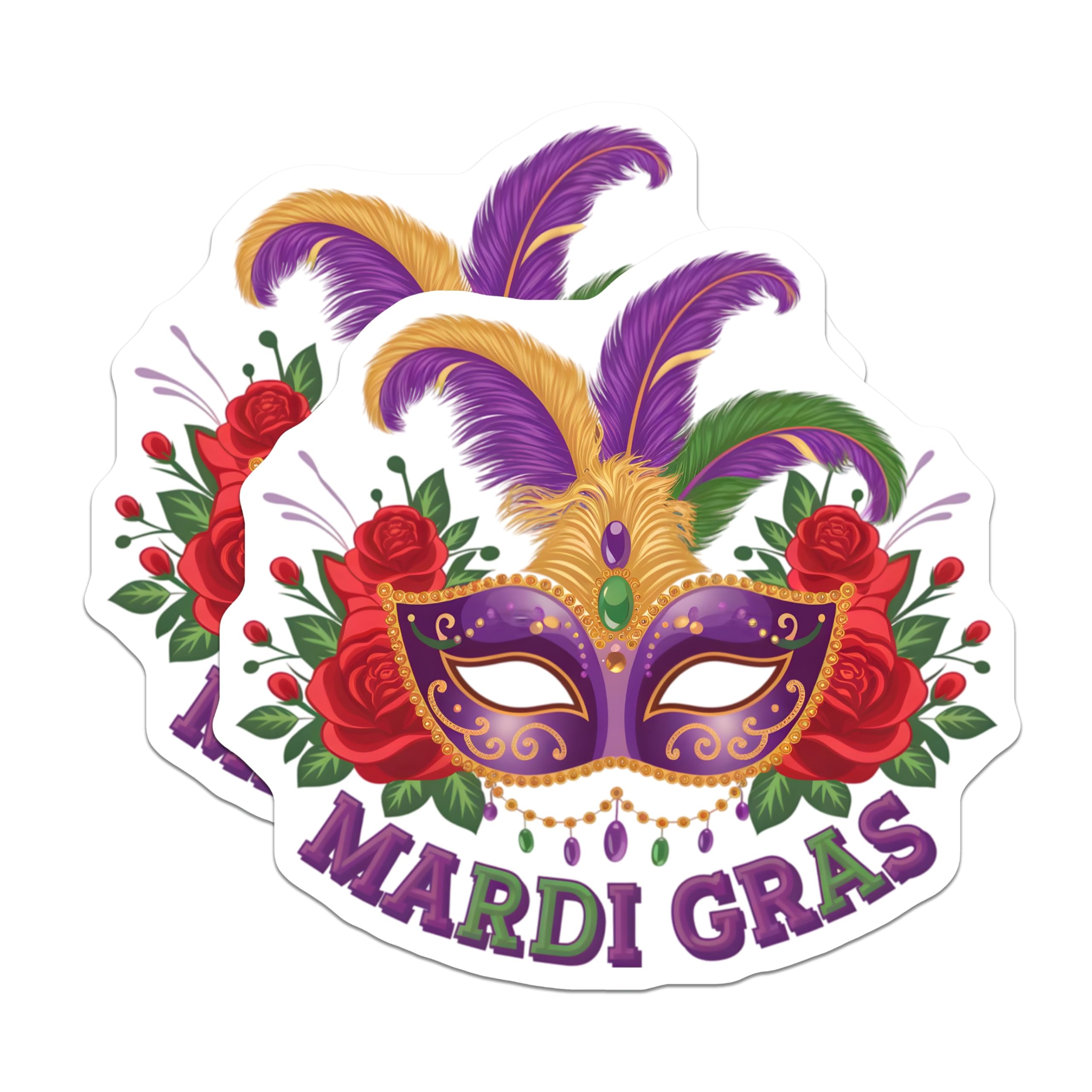 (2 Pack) Mardi Gras Magnets - Mask with Feathers - Decorative Festival Magnets - 5" On Longest Side - Premium Magnet - for Cars, Refrigerators, Toolboxes, Lockers - Made in USA - MAG16254