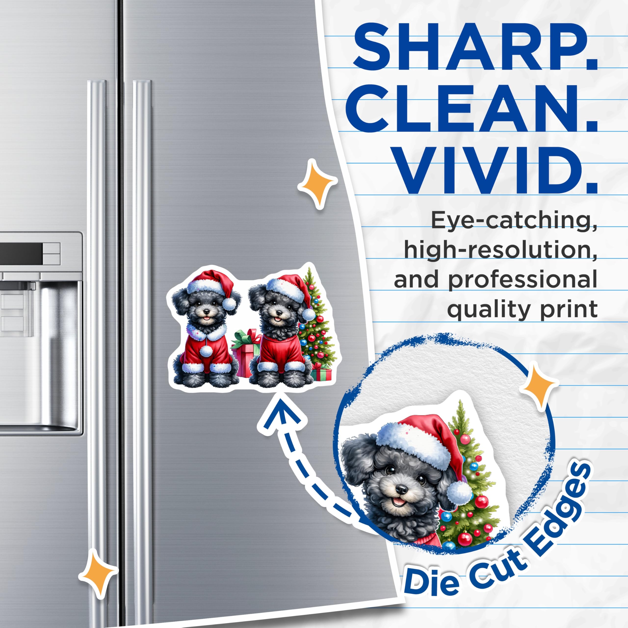(2 Pack) Festive Christmas Poodle Magnets - Adorable Puppy Holiday Decor - Cute Animal Refrigerator Locker Accessory - 5 Inches On Longest Side - Thick Durable Magnet - Made in USA - MAG23862